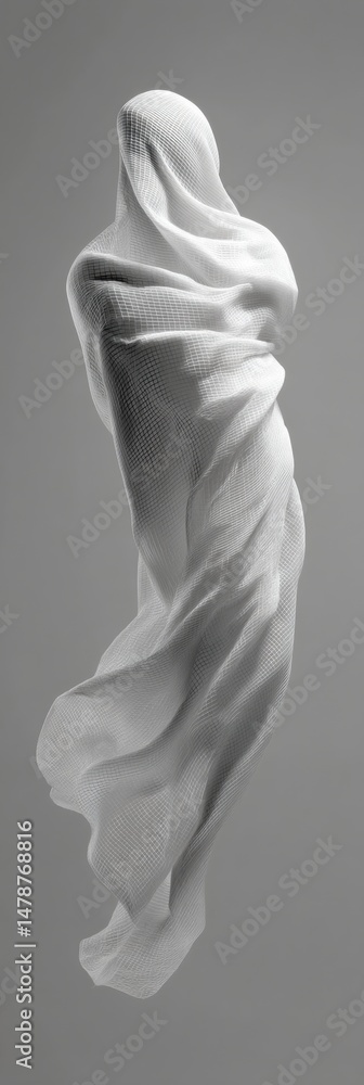Poster minimalist avant-garde textile sculpture ethereal fabric motion study in monochrome - contemporary d