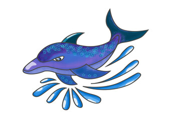 Dolphin isolated on white background. Sea life. Vector illustration