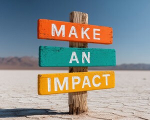 Purpose-Driven Minimalism Weathered Wooden Signpost Inspiring Entrepreneurial Resilience with Bold Color Motivational Messaging in Expansive Landscape