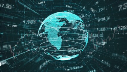 Globe with digital data overlay, creating a futuristic, technological atmosphere