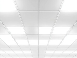 Looking Up at a Grid of Fluorescent Lights in a Modern Office Building Interior from a Low Angle Perspective