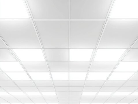 Looking Up at a Grid of Fluorescent Lights in a Modern Office Building Interior from a Low Angle Perspective - Powered by Adobe