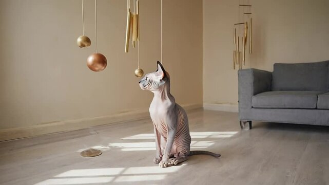 Elegant sphinx cat indoor setting