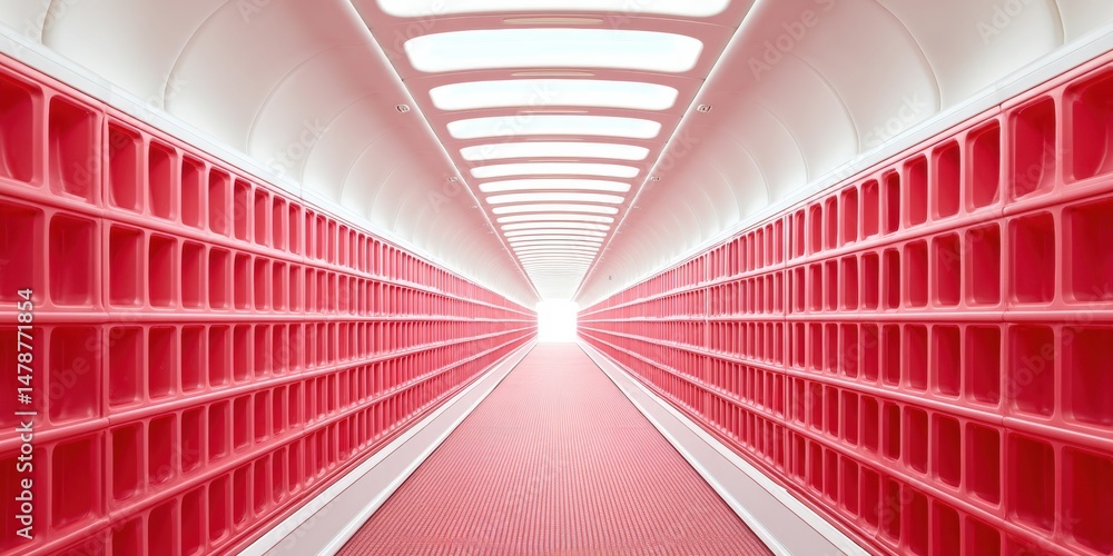 Poster minimalist aviation design futuristic aircraft overhead bin perspective with symmetrical red and whi