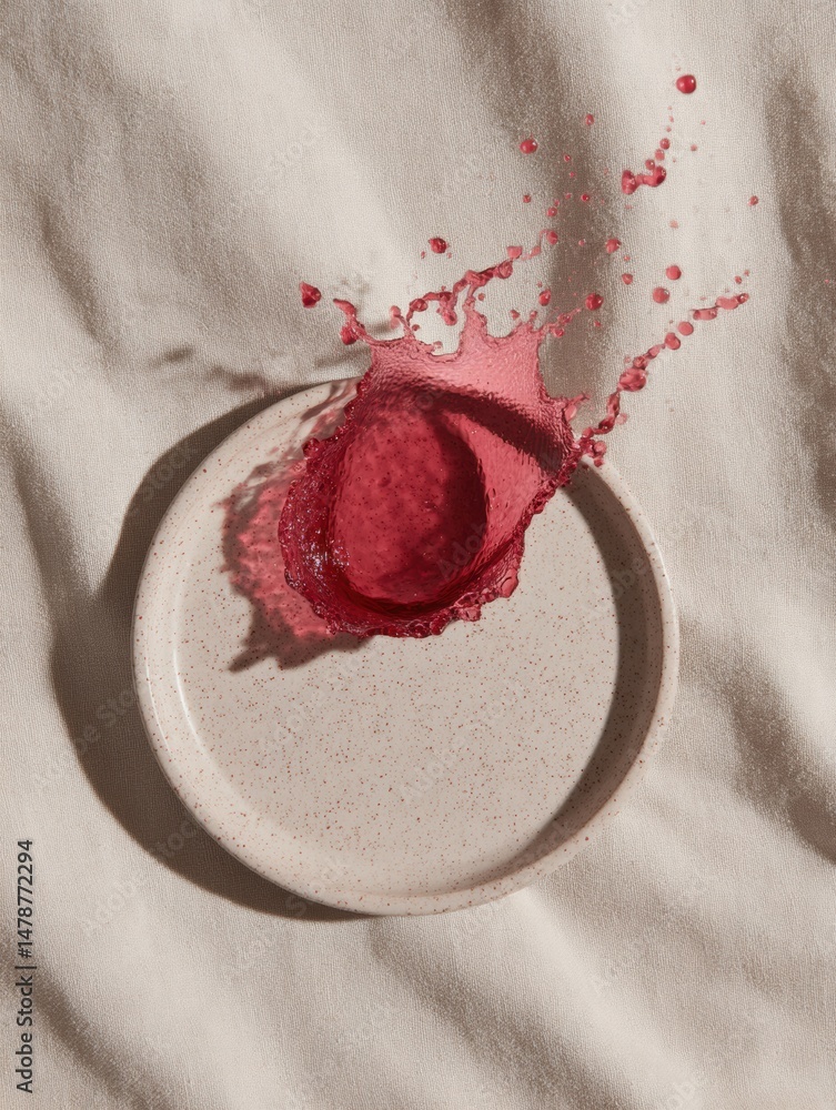 Aufkleber culinary performance art ceramic minimalist plating with dynamic berry splash - experimental food sh