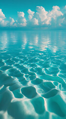 Naklejka premium blue tropical beach scene with fluffy clouds over transparent ocean water calm sky and serene landscape photo photography for wallpaper background