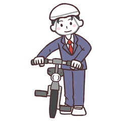 自転車と並ぶ男子学生イラスト
