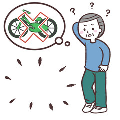 自転車をなくすシニア男性イラスト