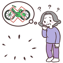 自転車をなくすシニア女性イラスト