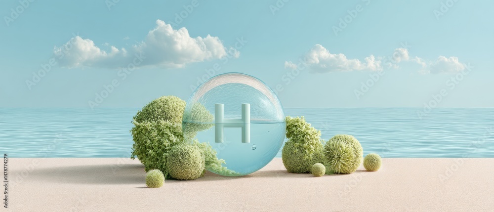 Poster ethereal hydrogen future minimalist h2 ecosystem visualization with biomorphic design, sustainable i