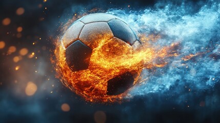 Soccer ball engulfed in flames and ice