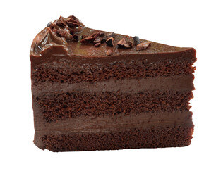 Triangle chocolate cake isolated on transparent background, Bakery covered with brown cream