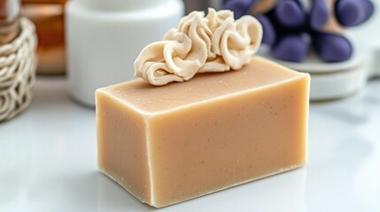 Beige soap bar with decorative topping