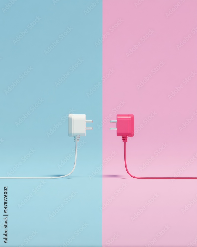 Aufkleber Digital Disconnect Minimalist Power Plug Visualization in Pastel Aesthetic - Conceptual Tech Communication Breakdown and Creative Industry Metaphor