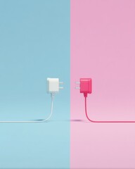 Obraz premium Digital Disconnect Minimalist Power Plug Visualization in Pastel Aesthetic - Conceptual Tech Communication Breakdown and Creative Industry Metaphor