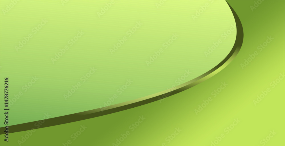 Poster composition of empty space, curved lines and geometric abstract fields with gradations of green as b