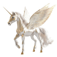 Majestic Winged Unicorn in a Fantasy Setting with a Graceful Pose and Ethereal Glow on transparent background