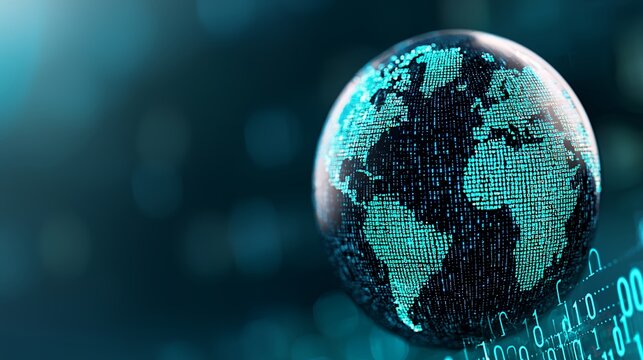 Digital Globe With Glowing Turquoise Pixels