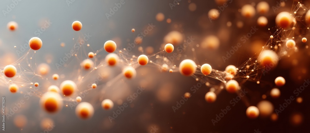 Aufkleber Quantum Connections Innovative Neural Network Visualization with Dynamic Amber Spheres and Interconnected Digital Nodes - Cutting-Edge AI Technology