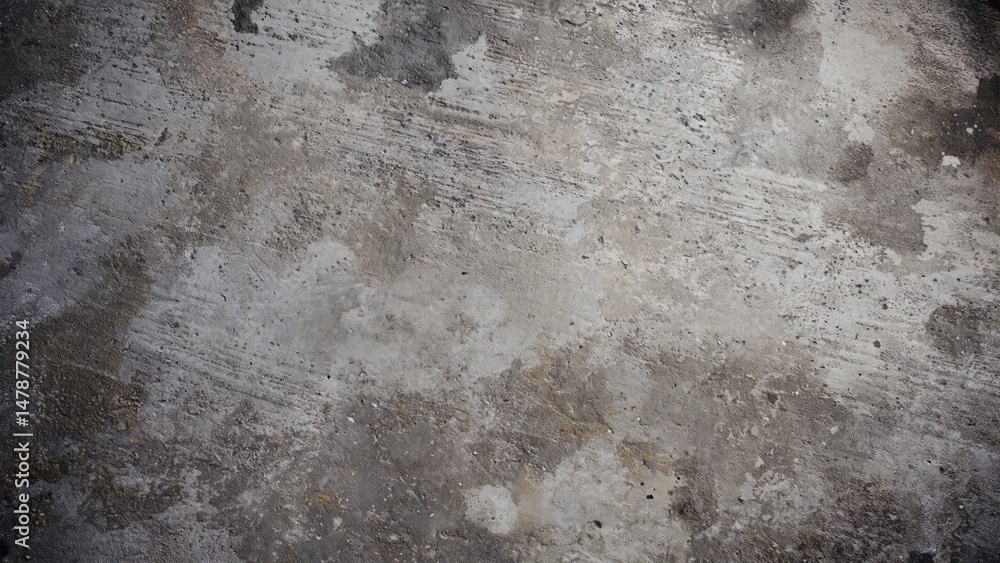 Poster Grayish surface with textured pattern, showing stains and rough lines. Weathered