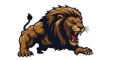 Roaring Lion Cartoon Illustration on White Background