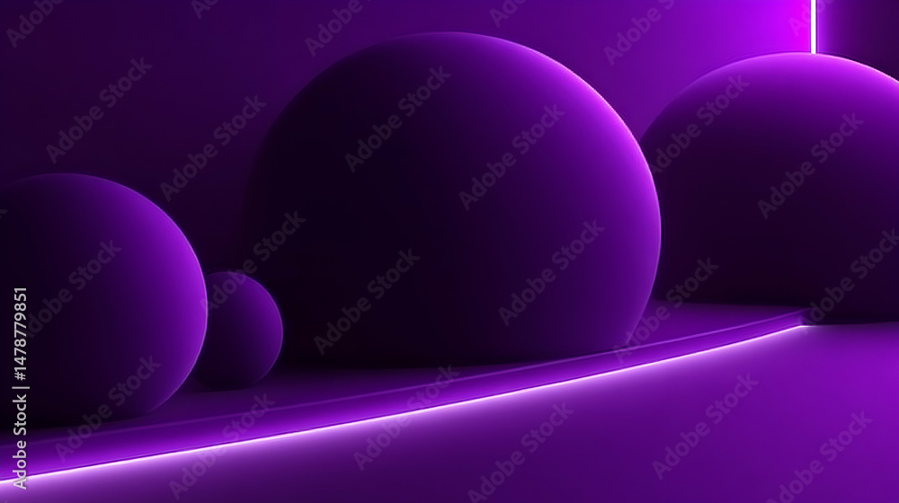 Poster abstract purple spheres illuminated by neon light, creating a modern and stylish background ideal fo