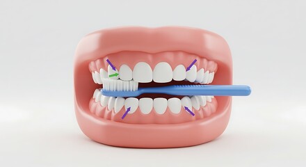 Fototapeta premium Brushing Teeth Demonstration with Toothbrush on Dental Model