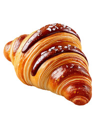 Golden Brown Croissant with Chocolate Glaze and Sea Salt, cut out, no background