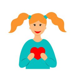 Girl with a heart in her hands. Valentine's Day card invitation. Vector illustration