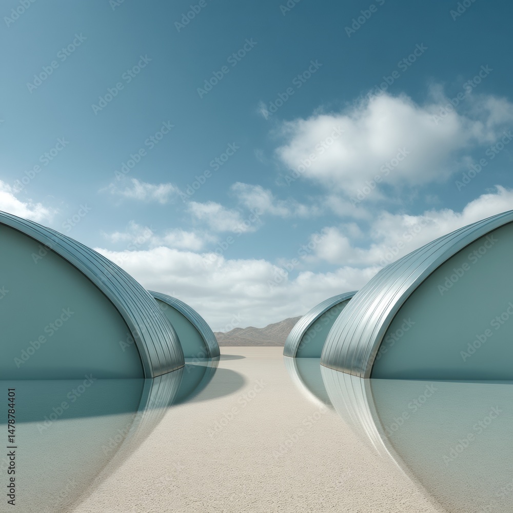 Poster minimalist futuristic infrastructure sleek architectural pathway symbolizing innovation, connectivit