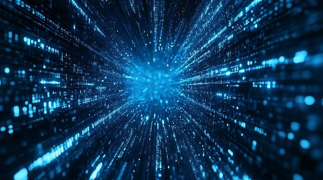Abstract digital data flow representing information technology and data communication with glowing particles