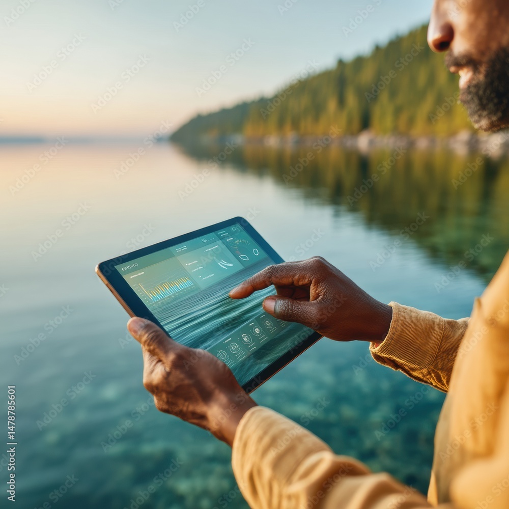 Aufkleber eco-tech insights serene lakeside digital analytics reveal sustainable transformation through intuit