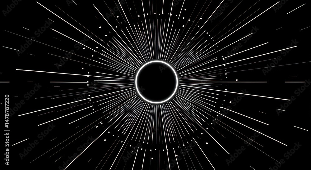 Poster abstract design with radiating lines and circles.