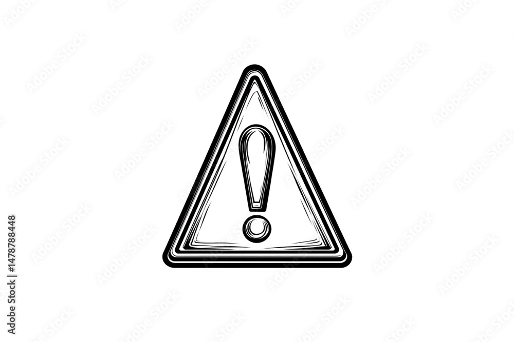 Poster a minimal triangle alert icon with thick outlines and a centered exclamation point, caution symbol, 