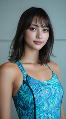 Naklejka premium 女性、プール、夏、ビキニ、美しさ、水泳、