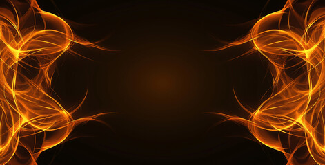 Abstract Rectangular Banner with Golden Flames on Dark Background, Dynamic Curves Representing Warmth and Creativity, High-Resolution Wallpaper for Desktop or Screensaver Use