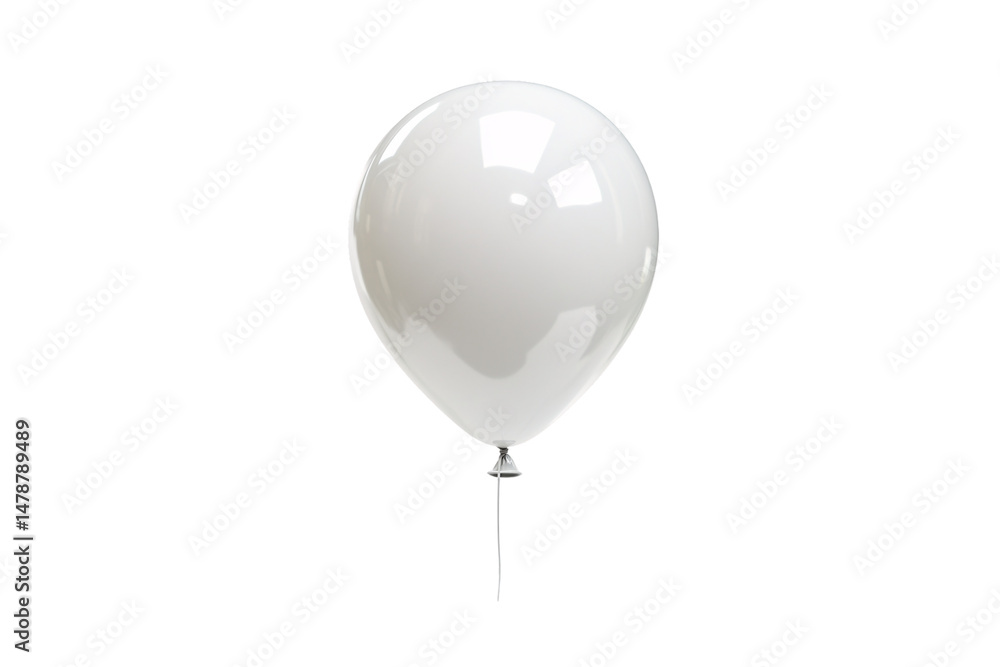 Poster a white balloon with a glossy finish and a string attached at the bottom, isolated on a transparent 