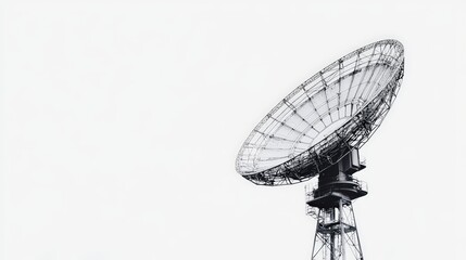 Monochrome Antenna Dish Communicating with Distant Signals and Celestial Bodies