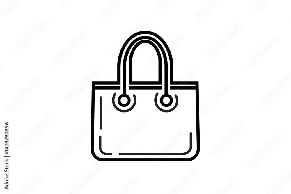 Poster minimalist shopping bag icon with round handles and simple outline design, representing retail or pu