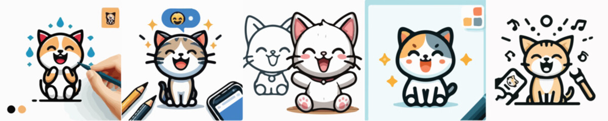 Collection of cute kittens vectors laughing happily