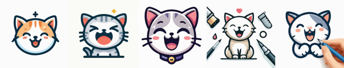 Collection of cute kittens vectors laughing happily