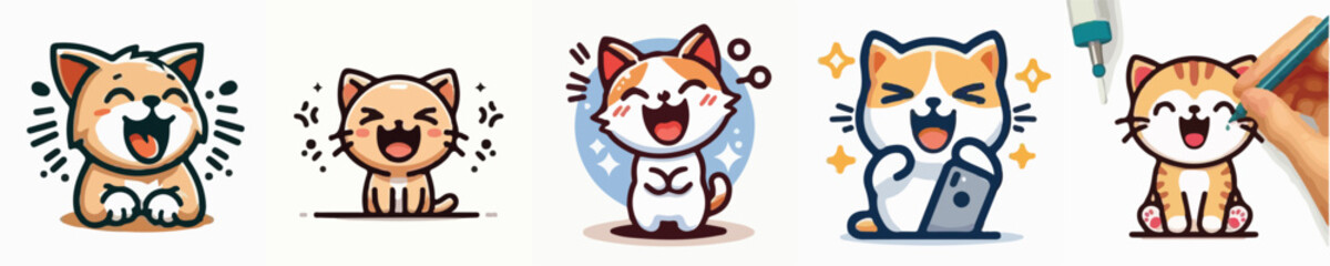 Collection of cute kittens vectors laughing happily