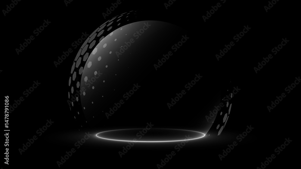 Poster futuristic spherical shield with hexagonal patterns and bubble-like energy surface, symbolizing cybe