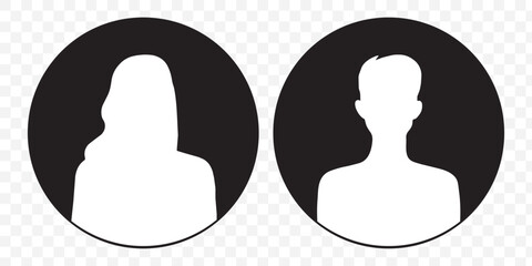 Set of Avatar icons in fill styles. Silhouette profile symbols. Anonymous user portrait. User Profile pictures isolated on transparent background. Person silhouette that can be used in designs. EPS 10