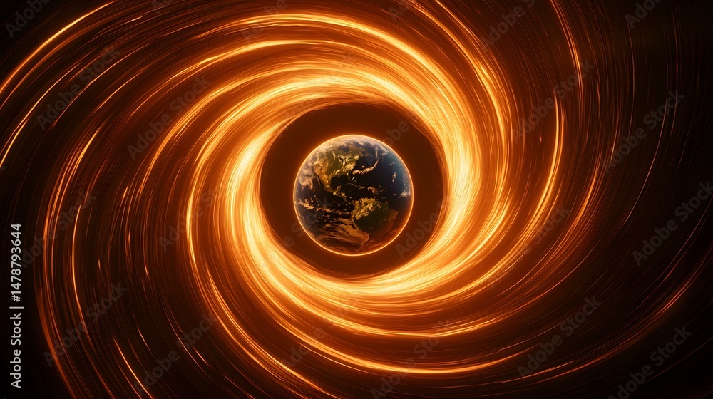 Aufkleber a digital rendering shows planet earth centered within a swirling vortex of fiery orange light.