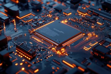 Obraz premium High-tech circuit board with illuminated processor
