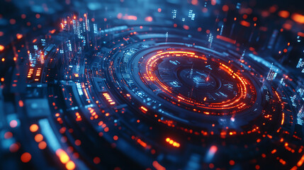 Obraz premium Abstract futuristic background with a hexagonal pattern and glowing elements on a blue digital technology concept