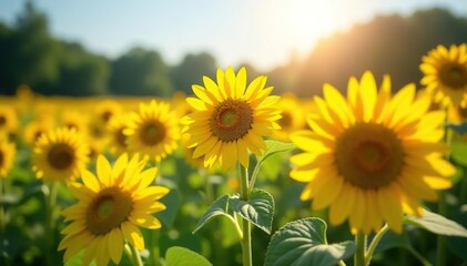 Vibrant sunflowers in a field, basking in sunlight , wildflower, detail