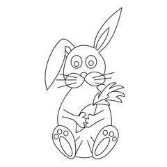 Hare, rabbit and carrot line art isolated on white background. Gift of the forest. Vector illustration