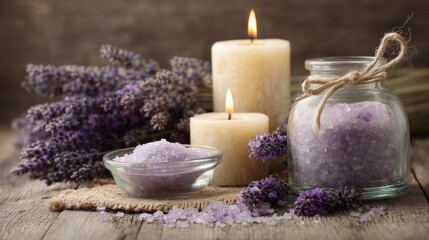 ラベンダーのバスソルトとろうそく